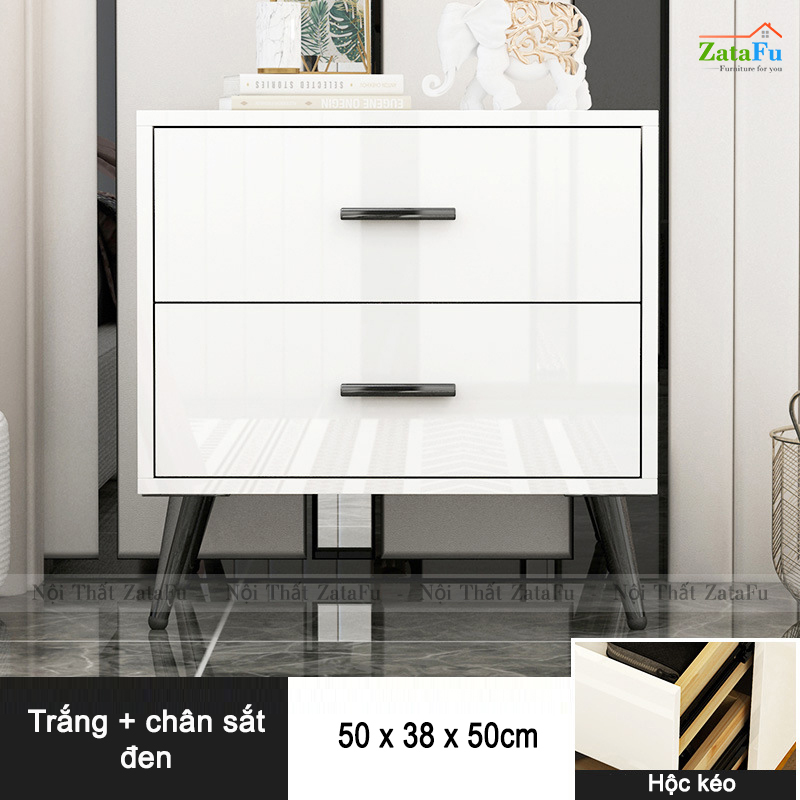 Tủ Tab Đầu Giường Chân Sắt Hiện Đại Tích Hợp 2 Ngăn Kéo Dùng Ray Trượt Giảm Chấn TDG-11