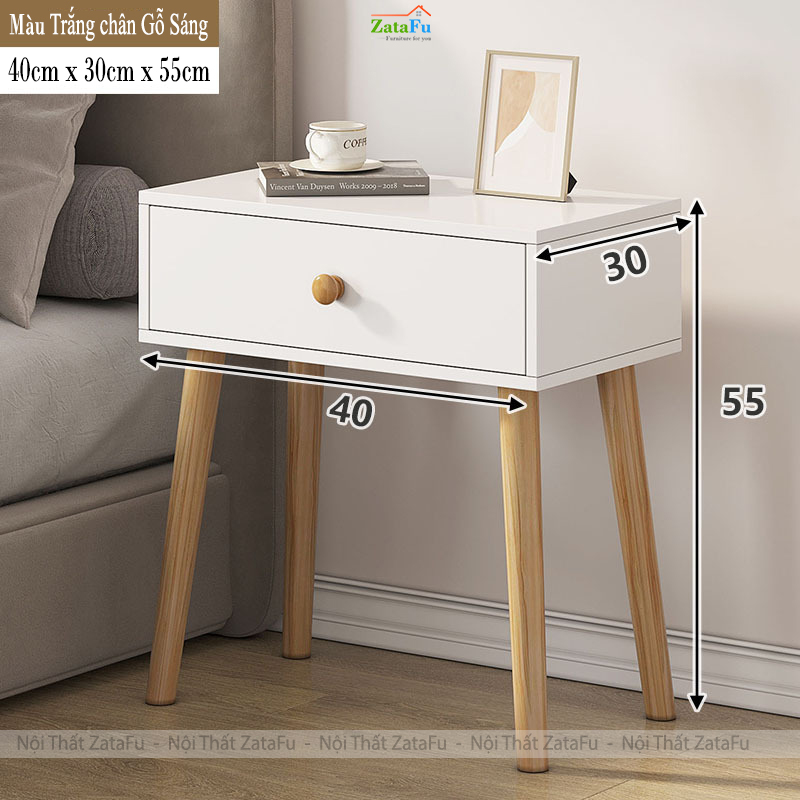 Tủ Đầu Giường Chân Gỗ Có Ngăn Kéo Và Không Ngăn Kéo Gỗ MDF TDG-39 ZataFu