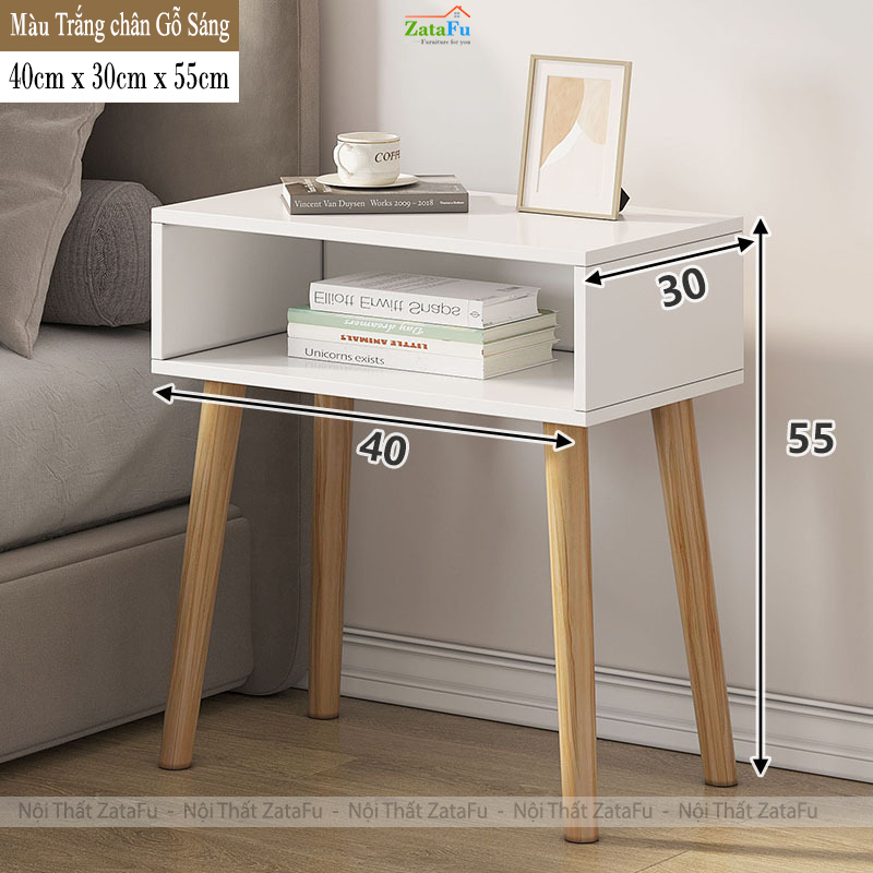 Tủ Đầu Giường Chân Gỗ Có Ngăn Kéo Và Không Ngăn Kéo Gỗ MDF TDG-39 ZataFu