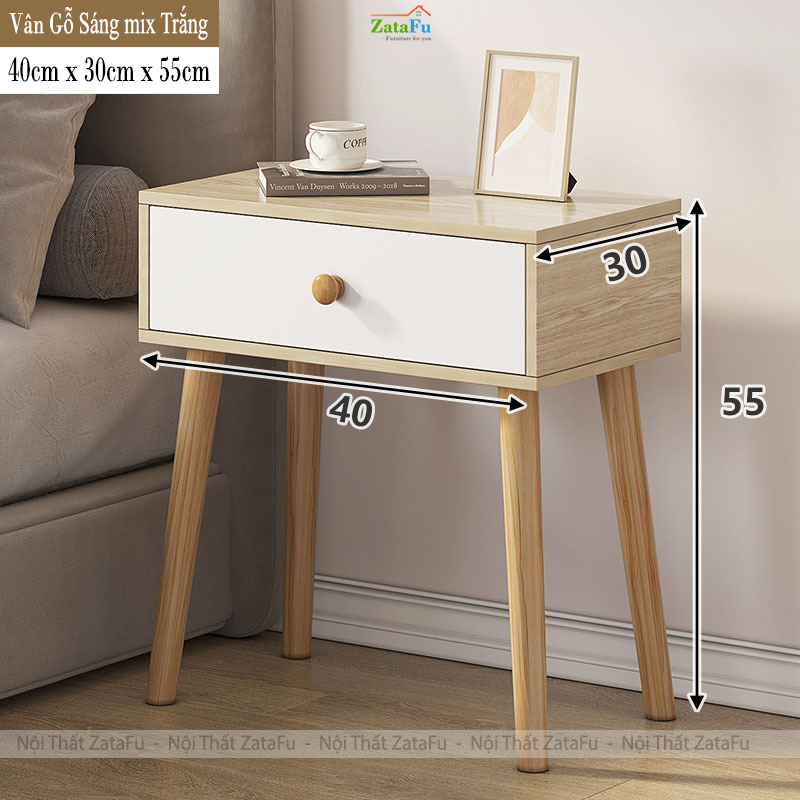 Tủ Đầu Giường Chân Gỗ Có Ngăn Kéo Và Không Ngăn Kéo Gỗ MDF TDG-39 ZataFu