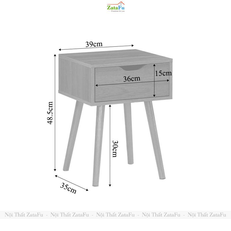 Tủ Đầu Giường Chân Gỗ Cao Cấp Thiết Kế Vintage TDG-45 ZataFu