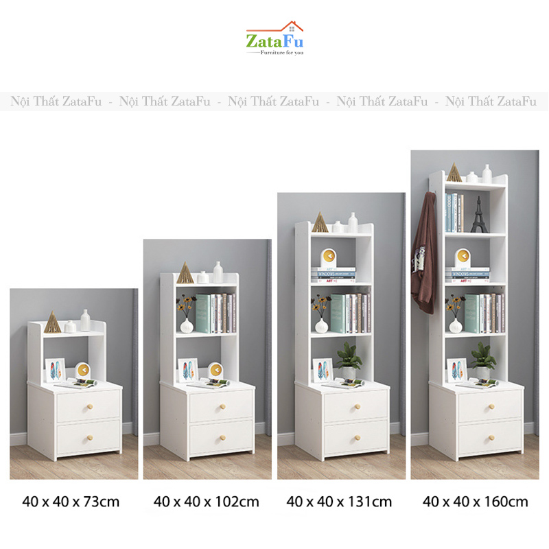 Tủ Đầu Giường Decor Nội Thất Phòng Ngủ 2 Ngăn Kéo Kèm Kệ Sách TDG-34