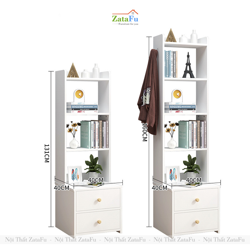 Tủ Đầu Giường Decor Nội Thất Phòng Ngủ 2 Ngăn Kéo Kèm Kệ Sách TDG-34