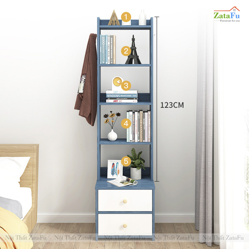 Tủ Đầu Giường Decor Nội Thất Phòng Ngủ 2 Ngăn Kéo Kèm Kệ Sách TDG-34