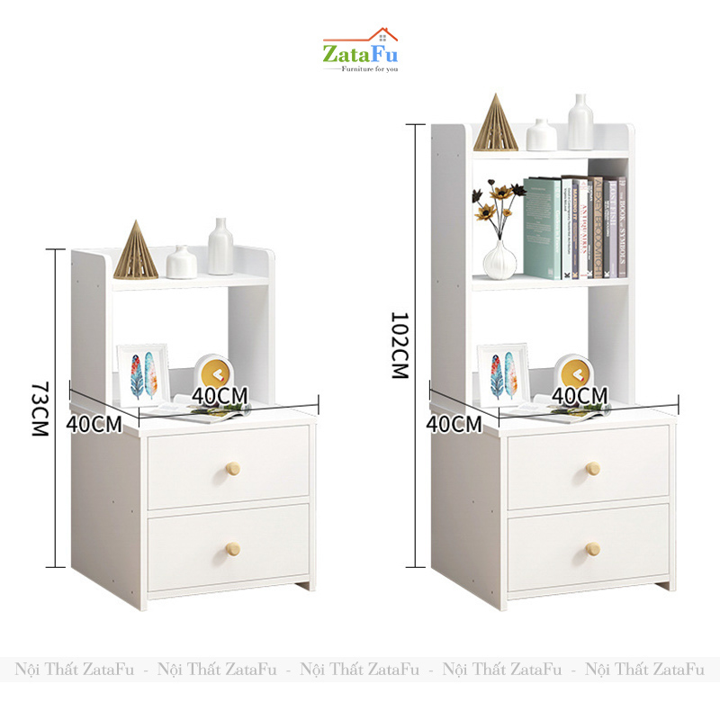 Tủ Đầu Giường Decor Nội Thất Phòng Ngủ 2 Ngăn Kéo Kèm Kệ Sách TDG-34
