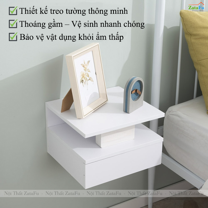 Tủ Đầu Giường Gỗ MDF Gắn Tường Có Ngăn Kéo TDG-47 ZataFu