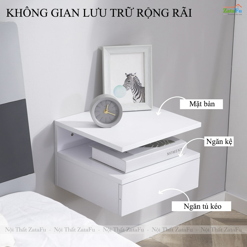 Tủ Đầu Giường Gỗ MDF Gắn Tường Có Ngăn Kéo TDG-47 ZataFu