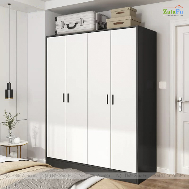 Tủ Đựng Quần Áo 4 Cánh Treo Áo Quần Gỗ Dày 17mm TQA-66