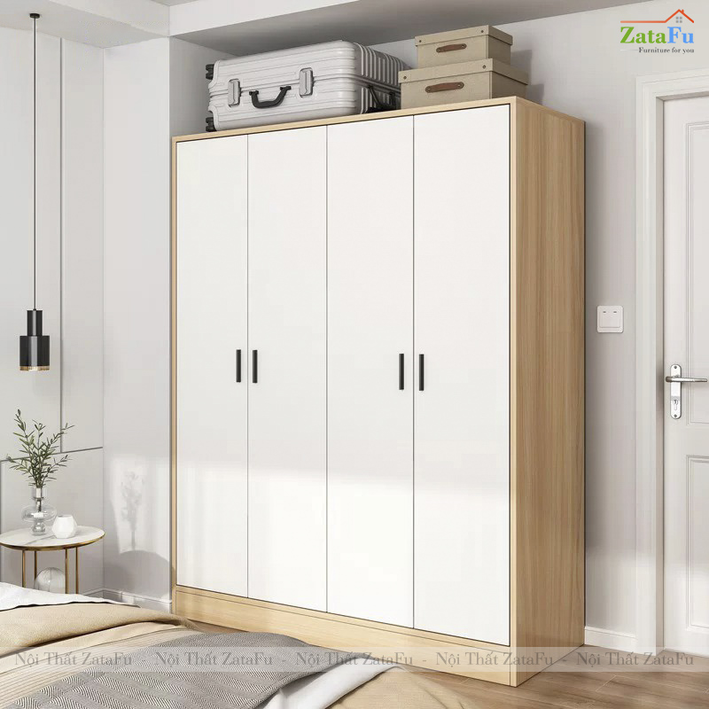 Tủ Đựng Quần Áo 4 Cánh Treo Áo Quần Gỗ Dày 17mm TQA-66