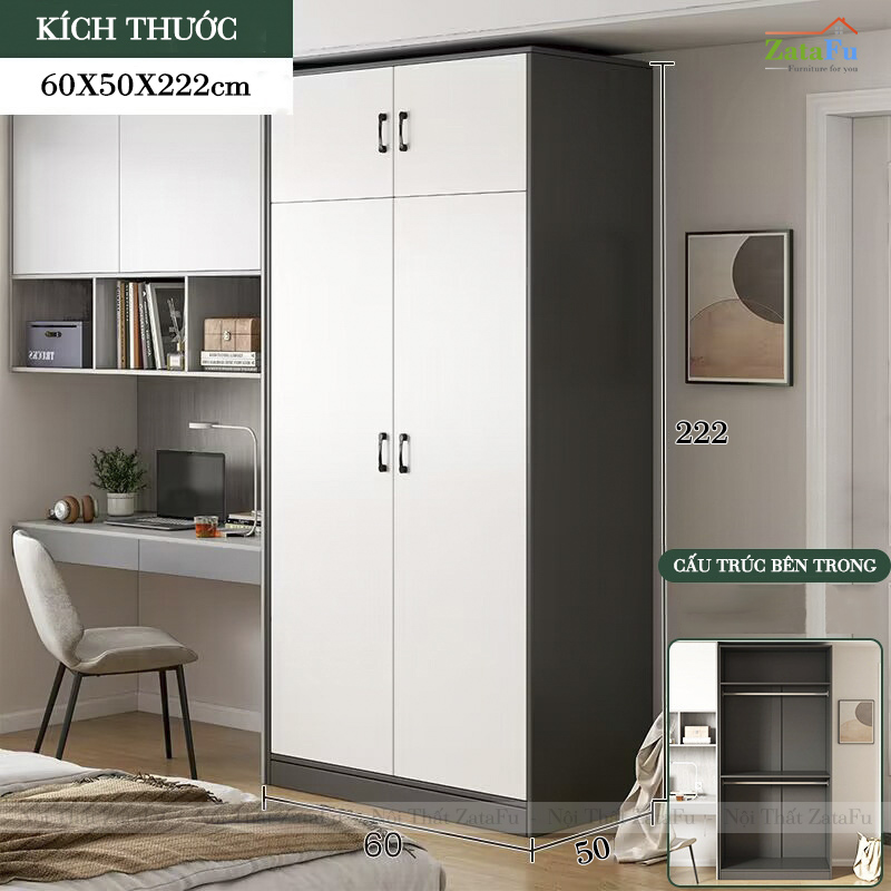 Tủ Gỗ MDF Đựng Quần Áo Lớn Thiết Kế Tối Giản Ván Dày 17mm TQA-68