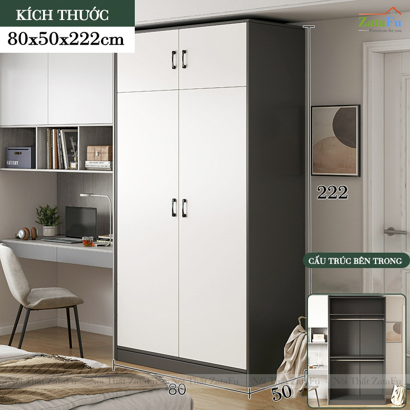 Tủ Gỗ MDF Đựng Quần Áo Lớn Thiết Kế Tối Giản Ván Dày 17mm TQA-68