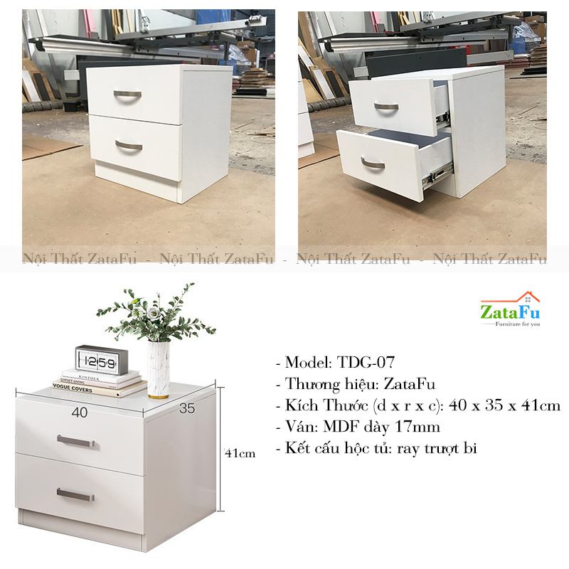 Tủ đầu giường 2 ngăn kéo TDG-07