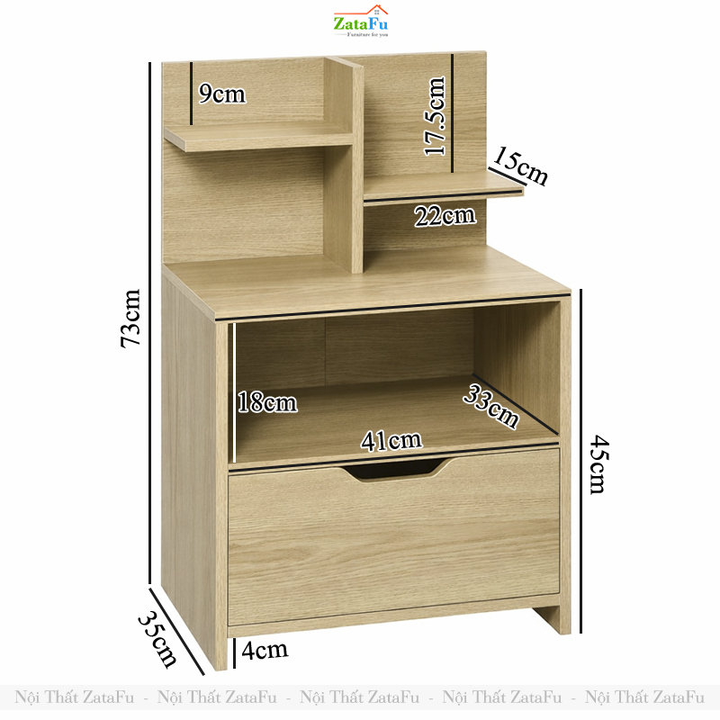 Tủ Kệ Để Đầu Giường Thiết Kế Ngăn Kéo Tủ Gỗ MDF Lõi Xanh Chống Ẩm TDG-49 ZataFu