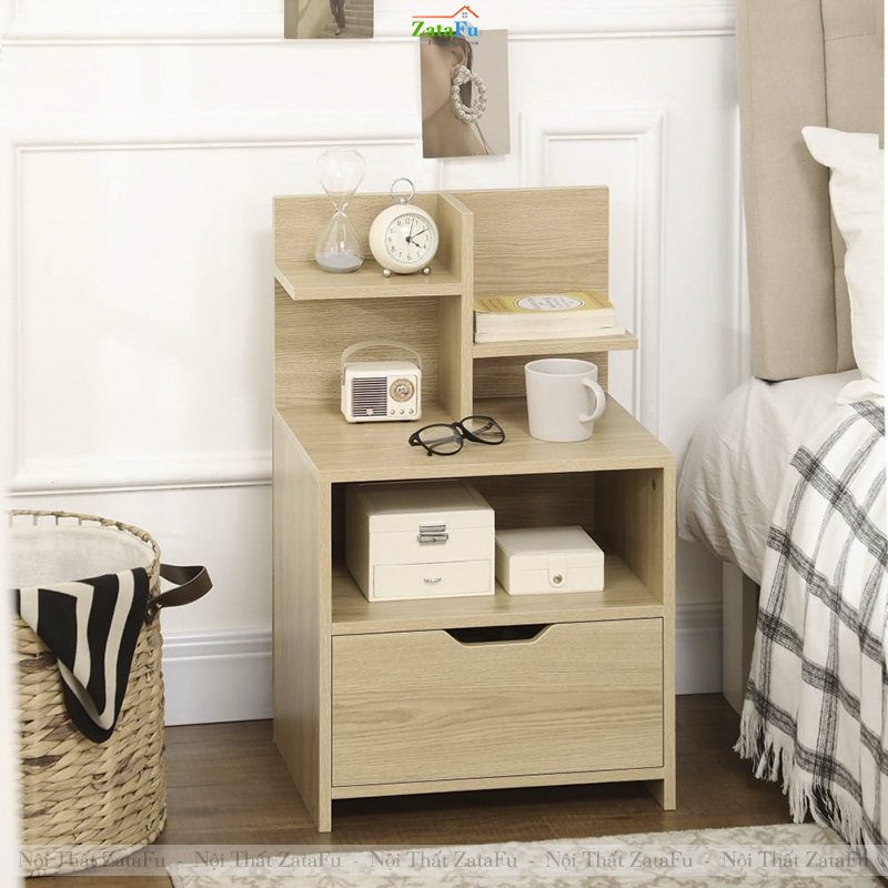 Tủ Kệ Để Đầu Giường Thiết Kế Ngăn Kéo Tủ Gỗ MDF Lõi Xanh Chống Ẩm TDG-49 ZataFu