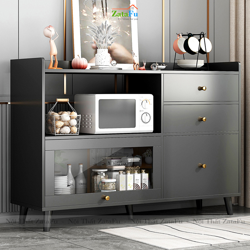 Tủ bếp gắn kính để lò vi sóng có hộc kéo KBEP-09