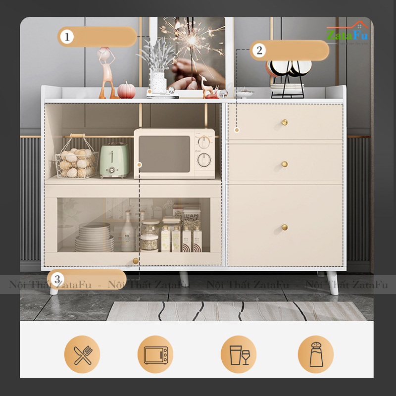 Tủ bếp gắn kính để lò vi sóng có hộc kéo KBEP-09