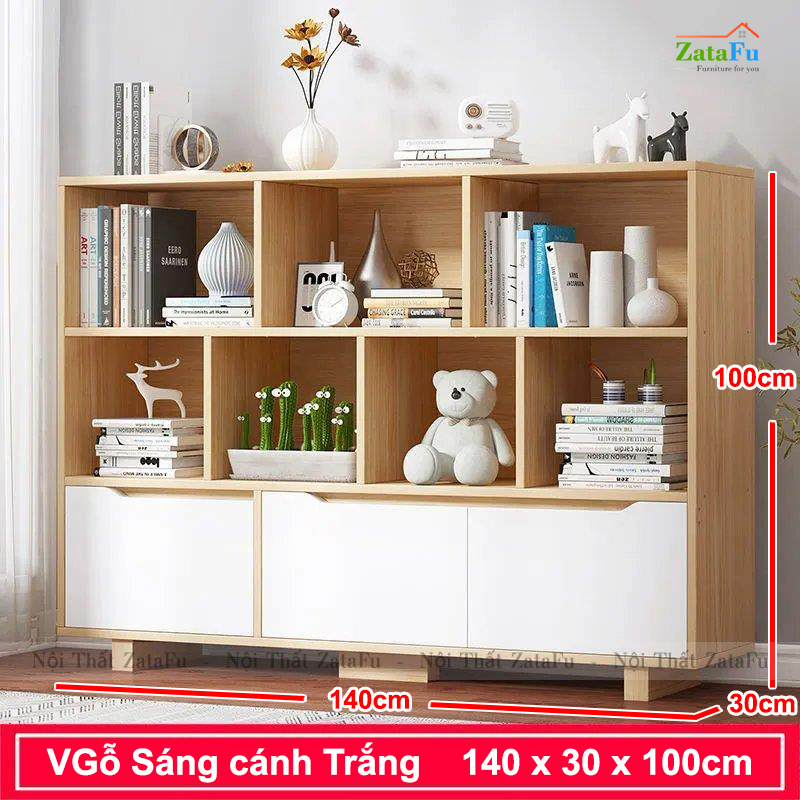 Tủ Sách Trang Trí Phòng Khách Chân Gỗ TUTT-36