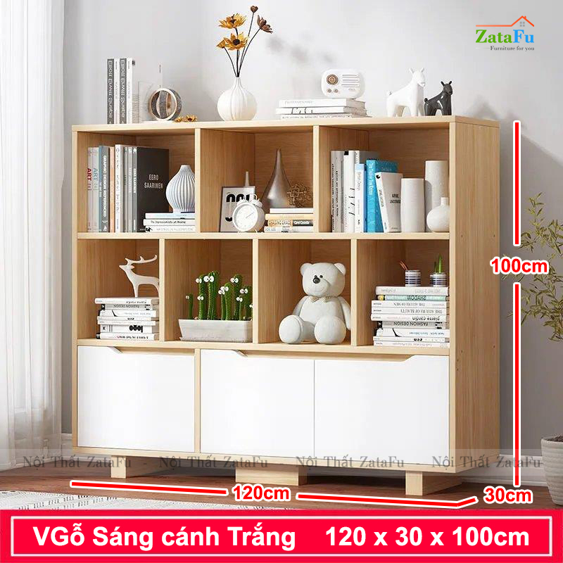 Tủ Sách Trang Trí Phòng Khách Chân Gỗ TUTT-36