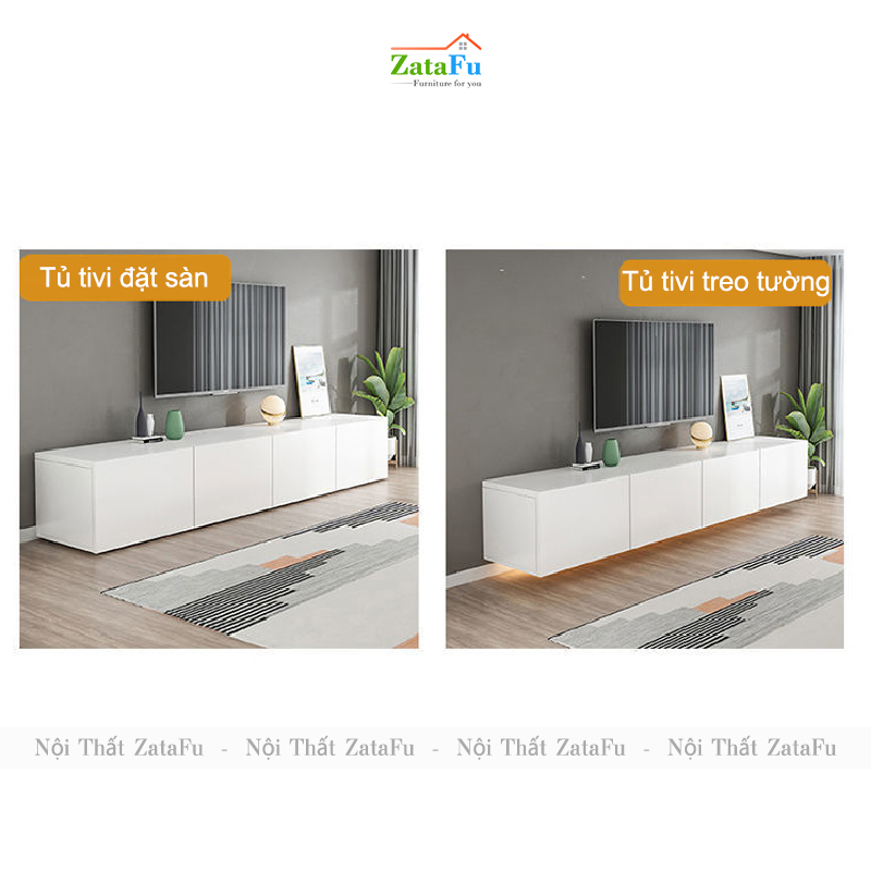 Tủ kệ tivi đặt sàn, treo tường phong cách hiện đại KTV-38