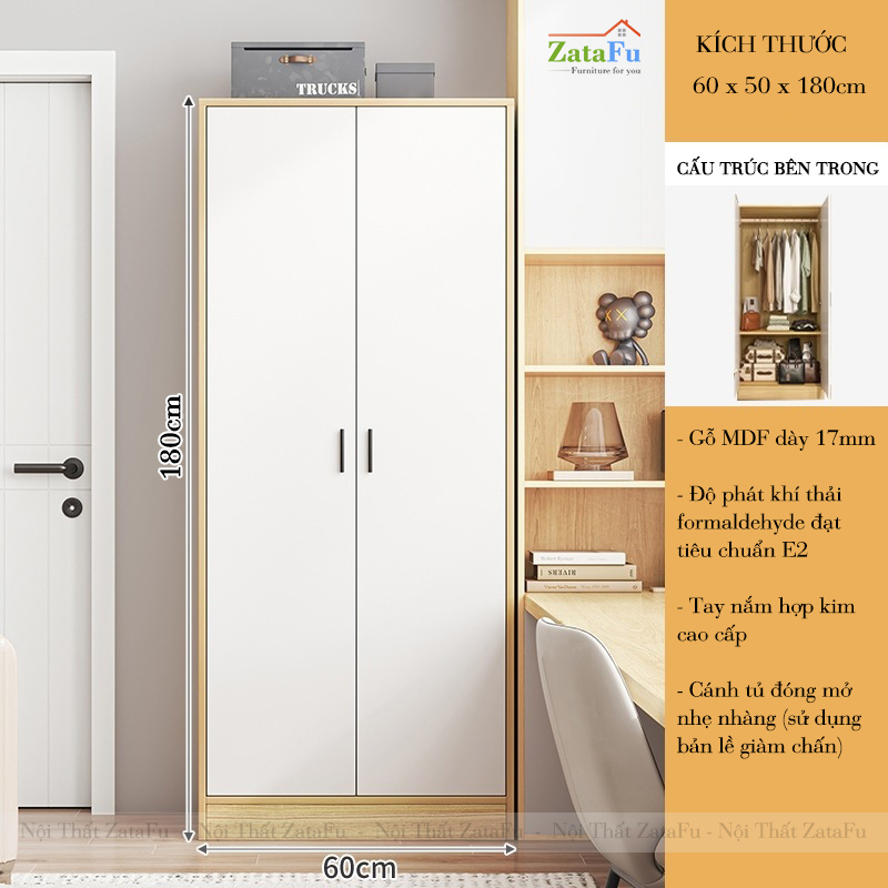 Tủ Quần Áo Gỗ MDF 2 Cánh Thiết Kế Tối Giản TQA-60