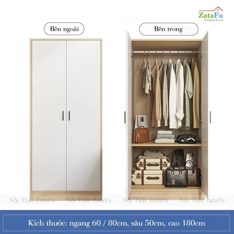 Tủ Quần Áo Gỗ MDF 2 Cánh Thiết Kế Tối Giản TQA-60