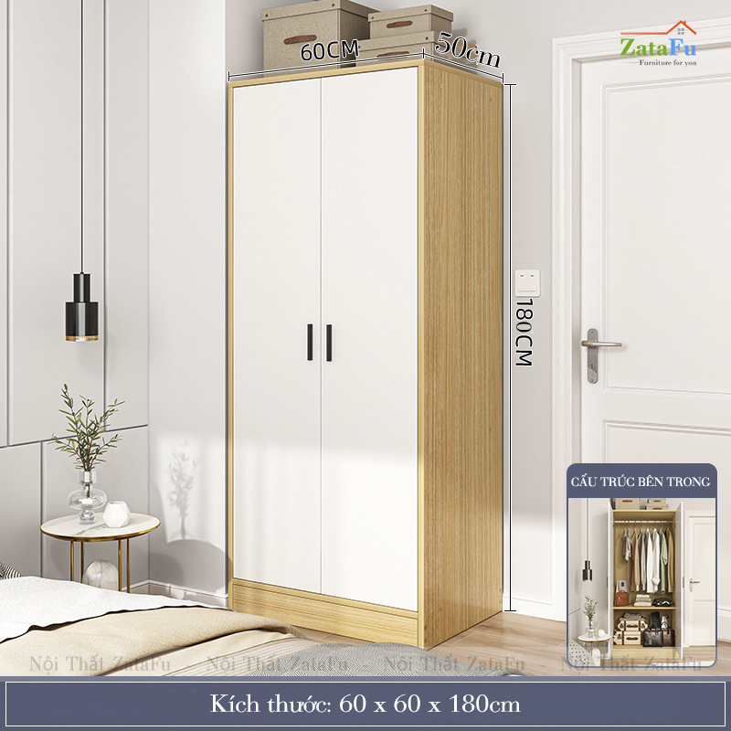 Tủ Quần Áo Gỗ MDF 2 Cánh Thiết Kế Tối Giản TQA-60