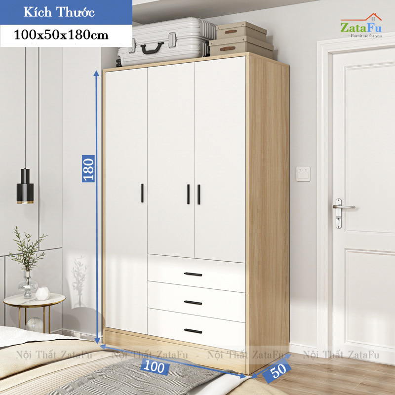 Tủ Quần Áo 3 Cánh Gỗ MDF Thiết Kế Hiện Đại Kèm Ngăn Kéo Dùng Ray Trượt Giảm Chấn Cao Cấp TQA-64