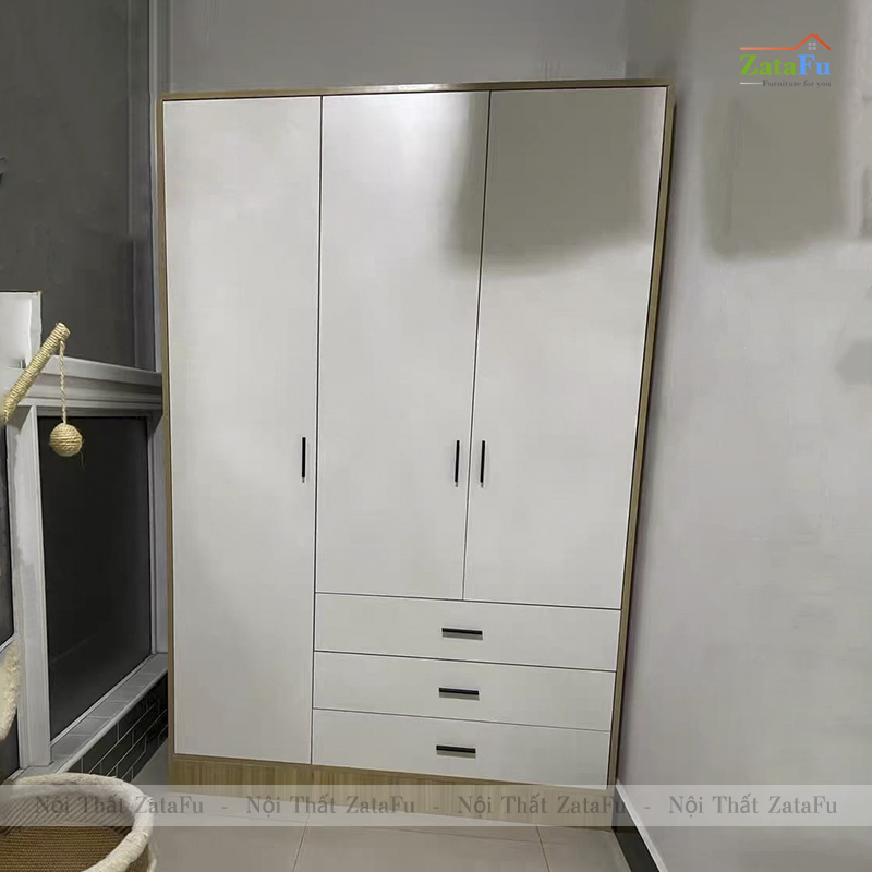 Tủ Quần Áo 3 Cánh Gỗ MDF Thiết Kế Hiện Đại Kèm Ngăn Kéo Dùng Ray Trượt Giảm Chấn Cao Cấp TQA-64