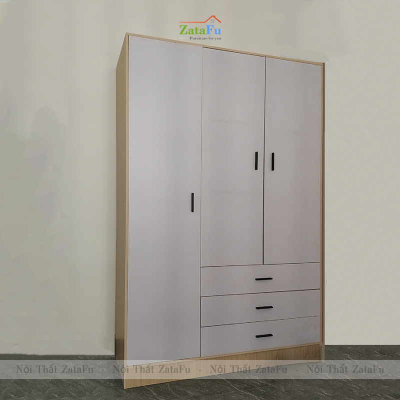 Tủ Quần Áo 3 Cánh Gỗ MDF Thiết Kế Hiện Đại Kèm Ngăn Kéo Dùng Ray Trượt Giảm Chấn Cao Cấp TQA-64