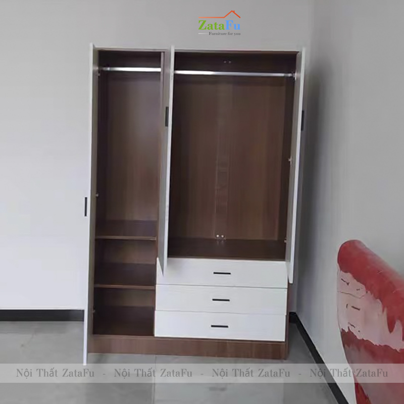 Tủ Quần Áo 3 Cánh Gỗ MDF Thiết Kế Hiện Đại Kèm Ngăn Kéo Dùng Ray Trượt Giảm Chấn Cao Cấp TQA-64