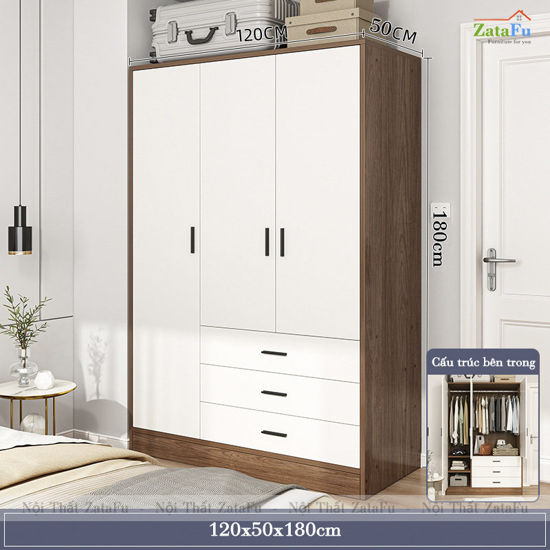 Tủ Quần Áo 3 Cánh Gỗ MDF Thiết Kế Hiện Đại Kèm Ngăn Kéo Dùng Ray Trượt Giảm Chấn Cao Cấp TQA-64