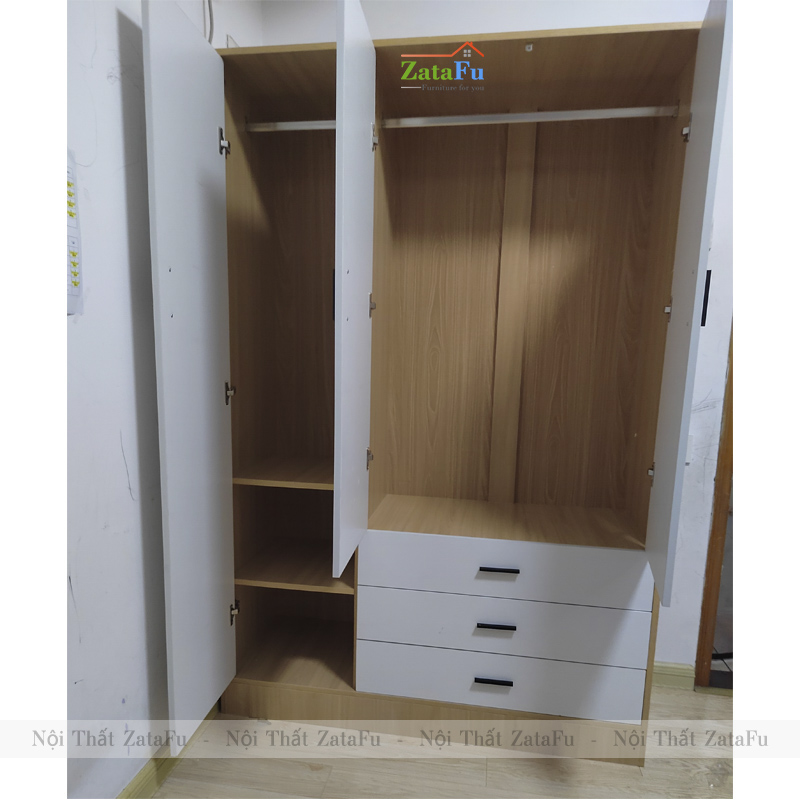 Tủ Quần Áo 3 Cánh Gỗ MDF Thiết Kế Hiện Đại Kèm Ngăn Kéo Dùng Ray Trượt Giảm Chấn Cao Cấp TQA-64