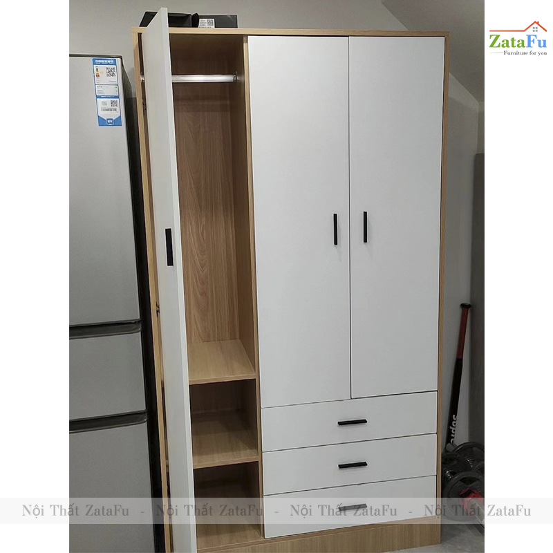 Tủ Quần Áo 3 Cánh Gỗ MDF Thiết Kế Hiện Đại Kèm Ngăn Kéo Dùng Ray Trượt Giảm Chấn Cao Cấp TQA-64