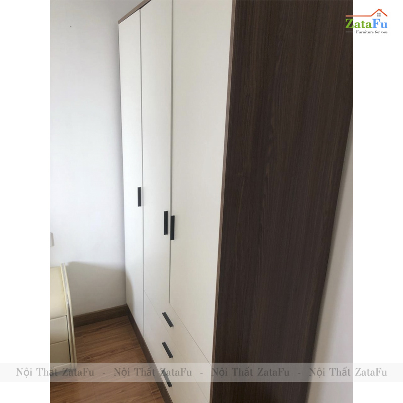 Tủ Quần Áo 3 Cánh Gỗ MDF Thiết Kế Hiện Đại Kèm Ngăn Kéo Dùng Ray Trượt Giảm Chấn Cao Cấp TQA-64