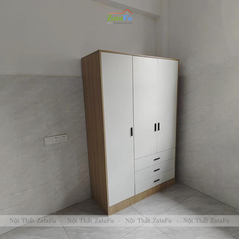 Tủ Quần Áo 3 Cánh Gỗ MDF Thiết Kế Hiện Đại Kèm Ngăn Kéo Dùng Ray Trượt Giảm Chấn Cao Cấp TQA-64