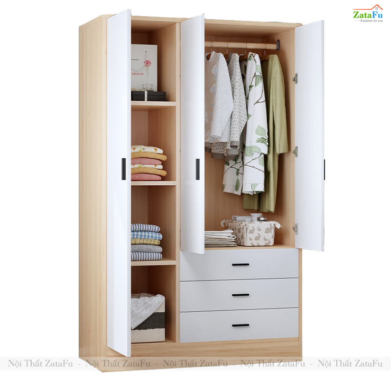 Tủ Áo Quần Gỗ 3 Cánh Có Nhiều Ngăn Xếp Đồ Và 3 Ngăn Kéo TQA-65