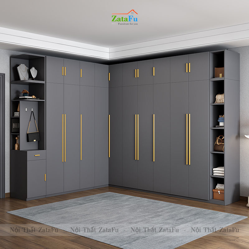 Tủ quần áo góc L cao cấp nhiều phân loại kết hợp sang trọng TQA-21