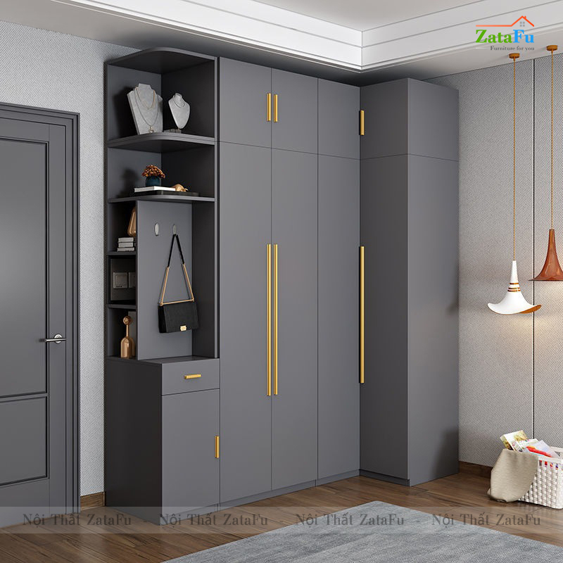 Tủ quần áo góc L cao cấp nhiều phân loại kết hợp sang trọng TQA-21