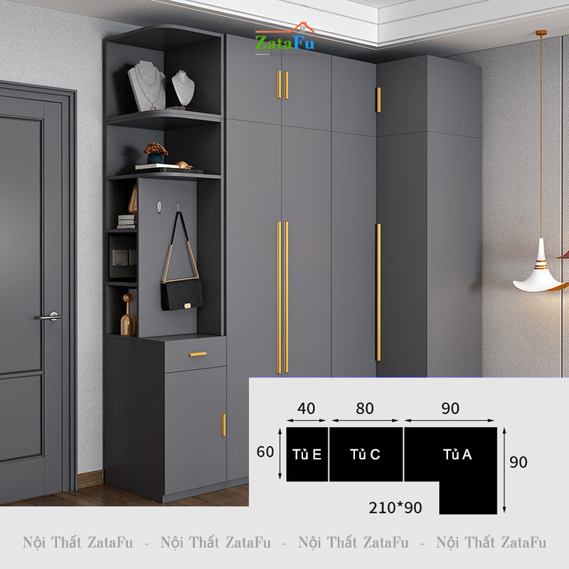 Tủ quần áo góc L cao cấp nhiều phân loại kết hợp sang trọng TQA-21