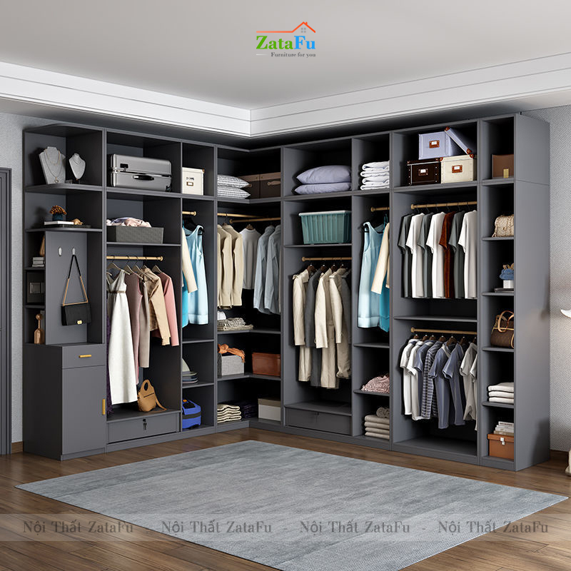 Tủ quần áo góc L cao cấp nhiều phân loại kết hợp sang trọng TQA-21