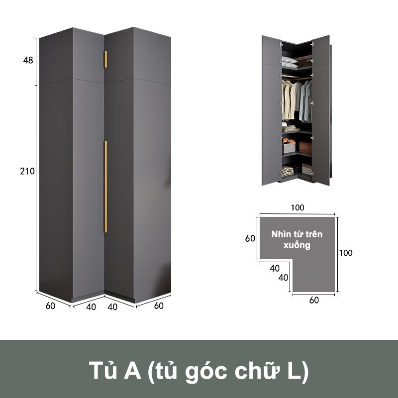 Tủ quần áo góc L cao cấp nhiều phân loại kết hợp sang trọng TQA-21