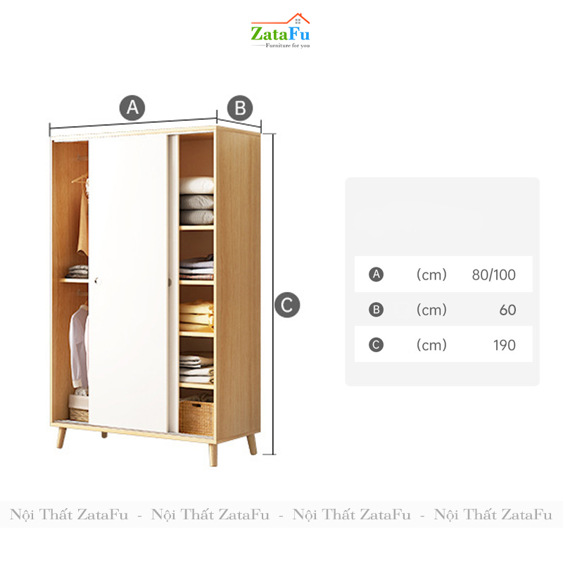 Tủ quần áo cửa trượt chân gỗ TQA-06