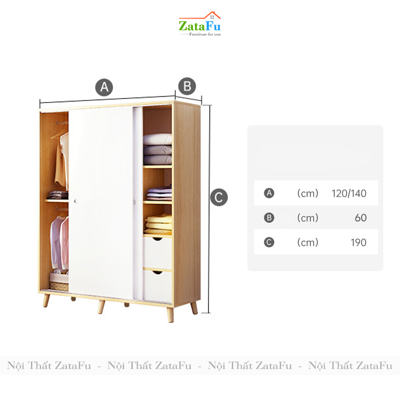 Tủ quần áo cửa trượt chân gỗ TQA-06