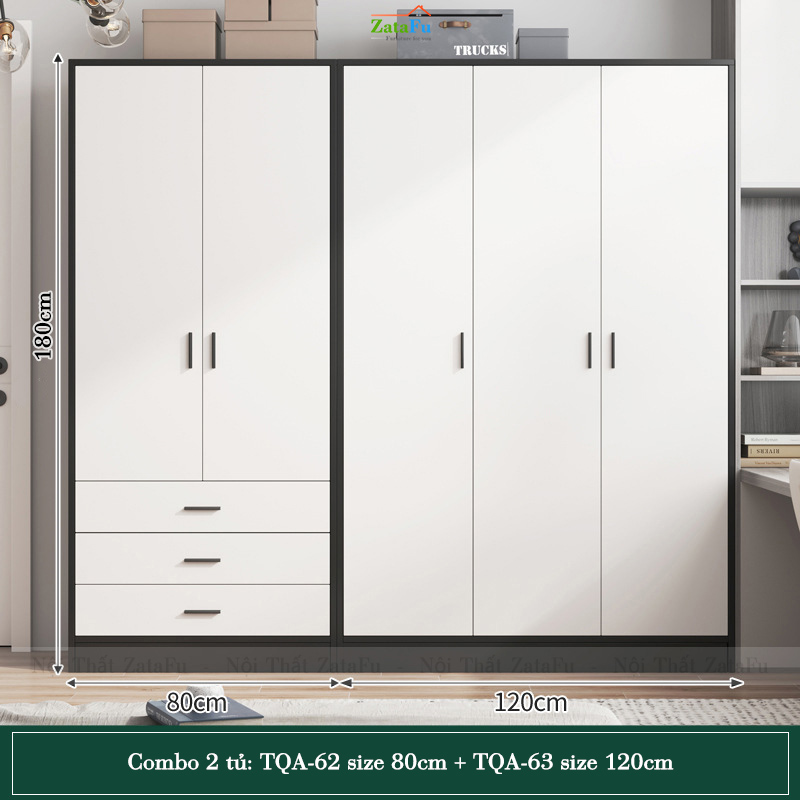 Tủ Quần Áo Gỗ Công Nghiệp MDF 3 Cánh Ván Dày 17mm Cánh Cửa Dùng Bản Lề Giảm Chấn TQA-63