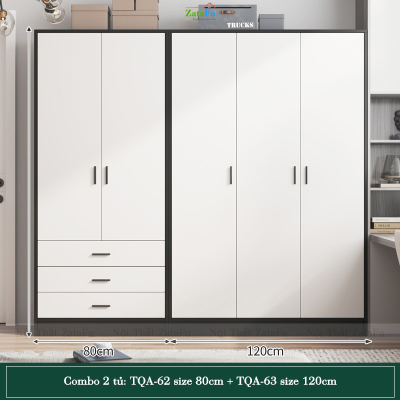 Tủ Treo Áo Quần 2 Cánh Tích Hợp 3 Ngăn Kéo Dùng Phụ Kiện Cao Cấp Có Giảm Chấn Ván Dày 17mm TQA-62