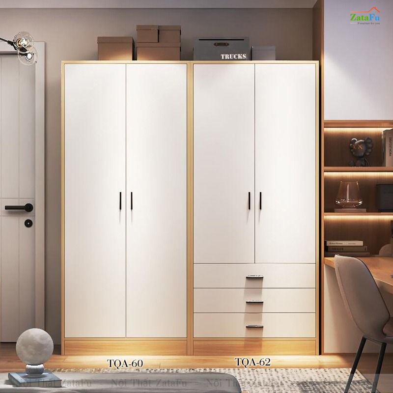 Tủ Treo Áo Quần 2 Cánh Tích Hợp 3 Ngăn Kéo Dùng Phụ Kiện Cao Cấp Có Giảm Chấn Ván Dày 17mm TQA-62