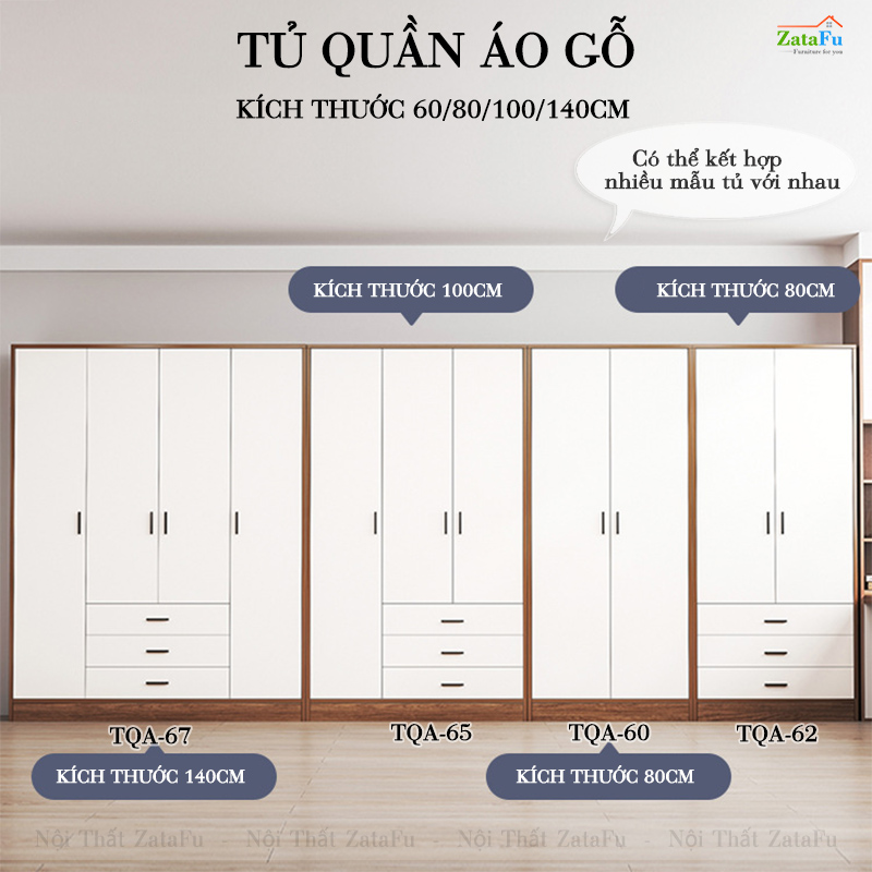 Tủ Quần Áo Gỗ MDF 2 Cánh Thiết Kế Tối Giản TQA-60