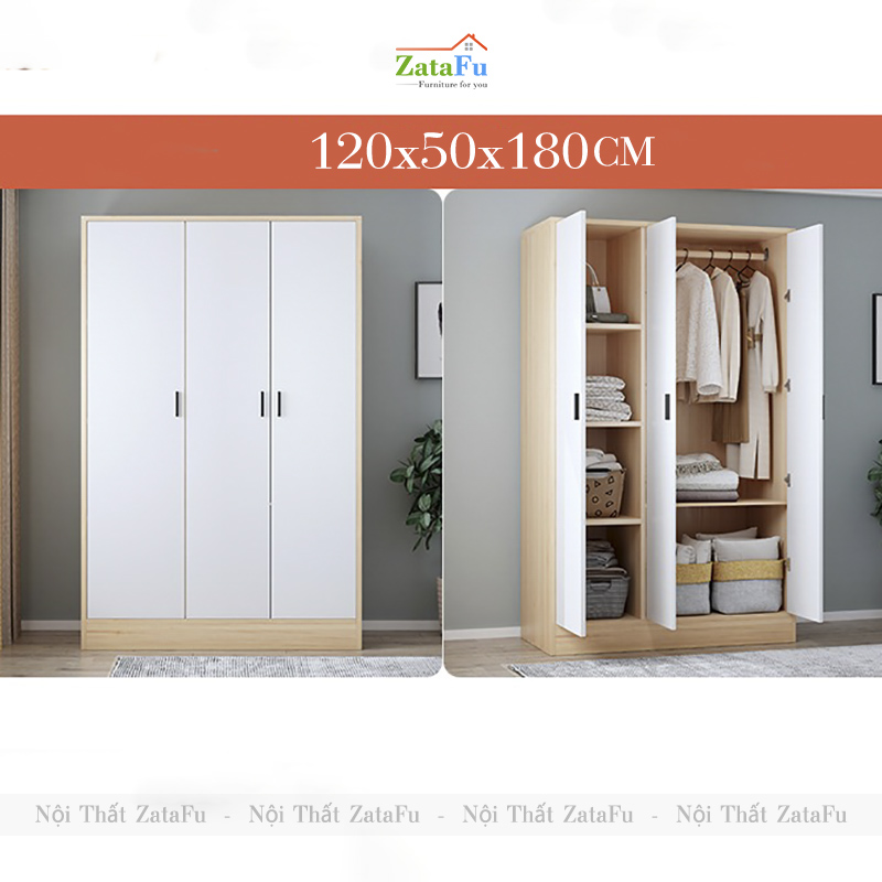 Tủ Quần Áo Gỗ Công Nghiệp MDF 3 Cánh Ván Dày 17mm Cánh Cửa Dùng Bản Lề Giảm Chấn TQA-63