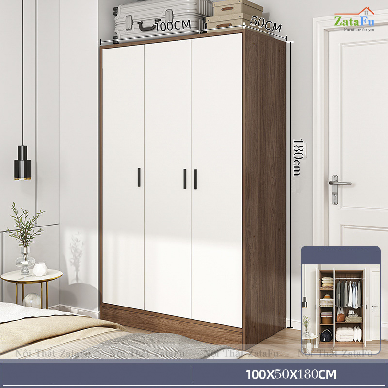 Tủ Quần Áo Gỗ Công Nghiệp MDF 3 Cánh Ván Dày 17mm Cánh Cửa Dùng Bản Lề Giảm Chấn TQA-63