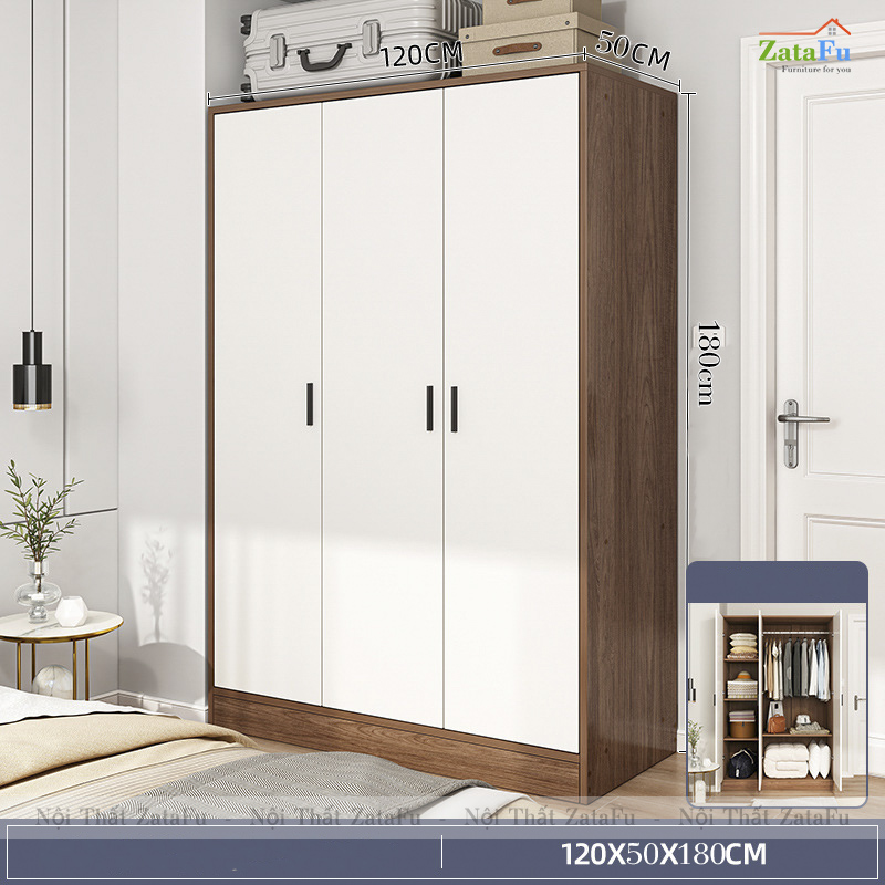 Tủ Quần Áo Gỗ Công Nghiệp MDF 3 Cánh Ván Dày 17mm Cánh Cửa Dùng Bản Lề Giảm Chấn TQA-63